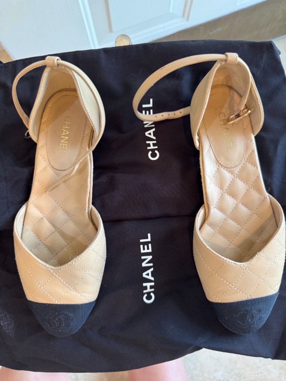 Chanel ankle buckle flats 35